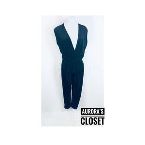 Thakoon 0 Black Silk Jumpsuit Pleated Front Sleeveless Deep V Neck $600